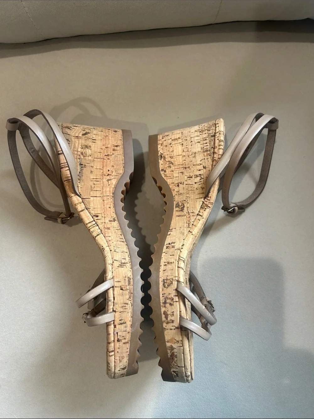Stella McCartney Taupe Strappy Cork Wedge Sandals